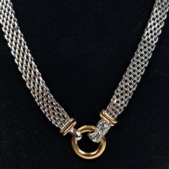 Mesh Chain Necklace & Bracelet Set with Donut Pendant Silver & Gold Tone - Picture 4 of 15